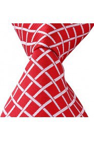 Grid Pattern Red Jacquard Men Business Suit Necktie Tie