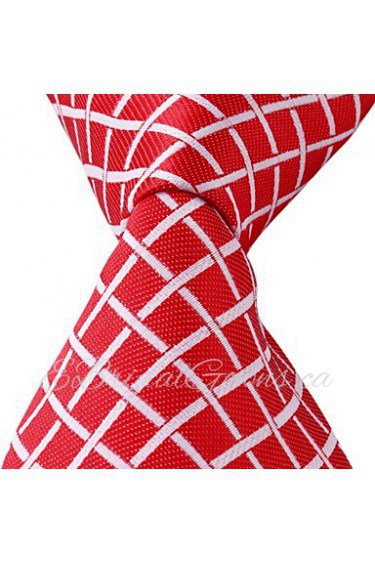 Grid Pattern Red Jacquard Men Business Suit Necktie Tie