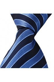 Blue Black Striped Classic Jacquard Woven Silk Men Necktie