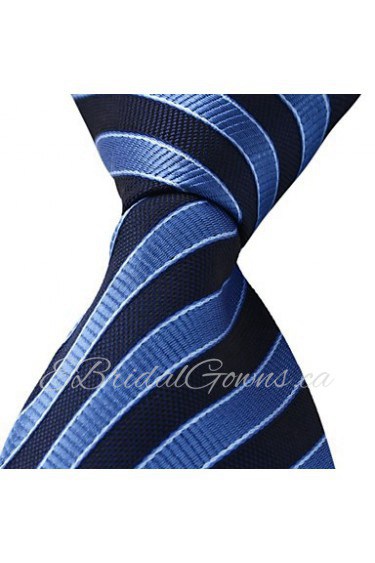 Blue Black Striped Classic Jacquard Woven Silk Men Necktie