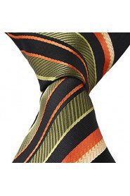 Orange Yellow Black Green Stripes Leisure Jacquard Necktie