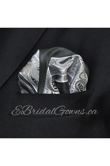 Mens Hanky Paisley Stripes Grey Silver Pocket Square Mens Hankies