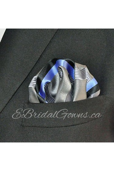 Men's Pocket Square Gray Stripes 100% Silk Wedding Business