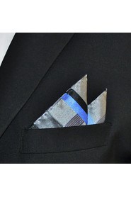 Men's Pocket Square Gray Stripes 100% Silk Wedding Business