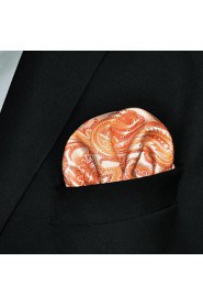 Men's Orange Paisley Hanky 100% Silk Wedding Pocket Square