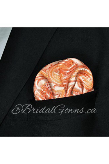 Men's Orange Paisley Hanky 100% Silk Wedding Pocket Square