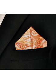 Men's Orange Paisley Hanky 100% Silk Wedding Pocket Square