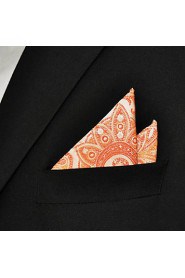 Men's Orange Paisley Hanky 100% Silk Wedding Pocket Square