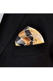 Men's Pocket Square Yellow Checked 100% Silk Wedding Business