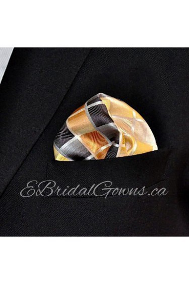 Men's Pocket Square Yellow Checked 100% Silk Wedding Business