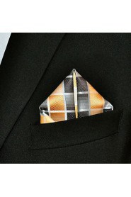 Men's Pocket Square Yellow Checked 100% Silk Wedding Business