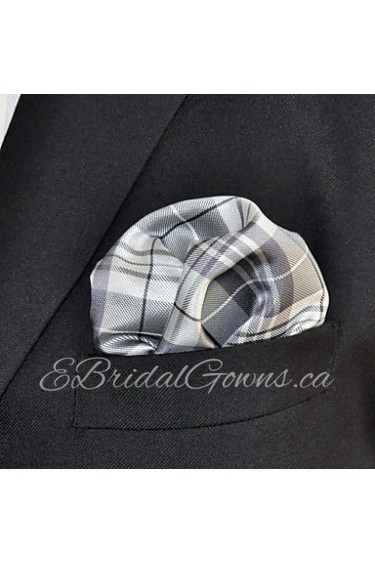 Men's Pocket Square Checked 100% Silk Wedding Business