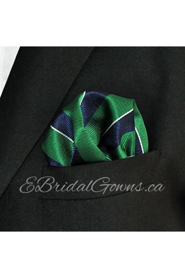 Men's Pocket Square Green Stripes 100% Silk Wedding Business