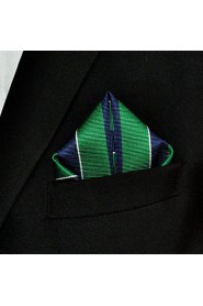 Men's Pocket Square Green Stripes 100% Silk Wedding Business