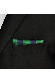 Men's Pocket Square Green Stripes 100% Silk Wedding Business