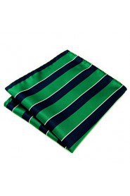 Men's Pocket Square Green Stripes 100% Silk Wedding Business