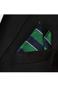 Men's Pocket Square Green Stripes 100% Silk Wedding Business