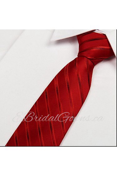 Red Striped Men Necktie Arrow Polyester Silk Adult Tie