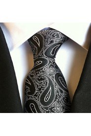 Men Wedding Cocktail Necktie At Work Black Whtie Flower Tie