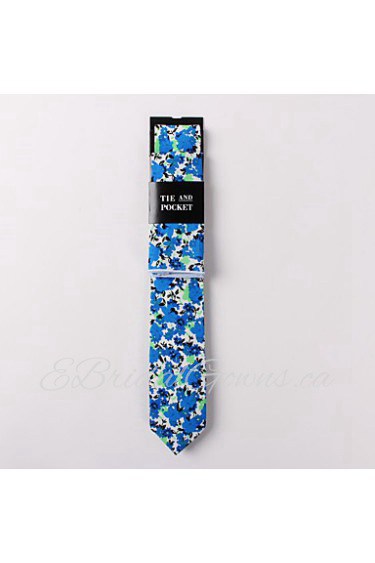 Fashion Men Casual Floral Skinny Necktie Kerchief Set(Width:6.5cm)