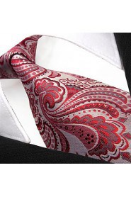 Q6 Extra Long Mens Necktie Tie Paisley Silver Pink Red Silk