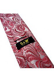 Q6 Extra Long Mens Necktie Tie Paisley Silver Pink Red Silk