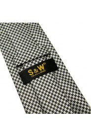 Men's Tie Checked White 100% Silk Business New Wedding