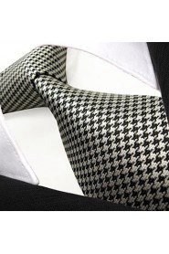 Men's Tie Checked White 100% Silk Business New Wedding