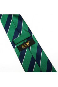 Men's Tie Green Stripes 100% Silk Business Dress Casual Long