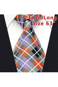 Men's Tie Multicolor Checked 100% Silk Business Dress Casual Long