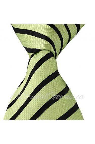 Green Black Striped Classic Jacquard Woven Silk Men Necktie