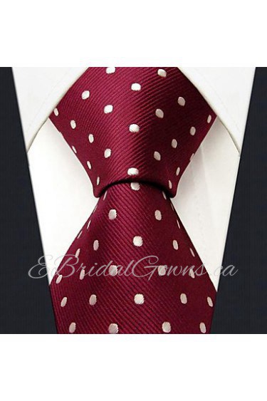 S15 Red Dots Maroon Wedding Necktie Men's Tie Fashion Extra Long