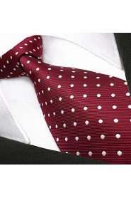 S15 Red Dots Maroon Wedding Necktie Men's Tie Fashion Extra Long