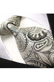 Men's Tie Paisley Gray 100% Silk Business