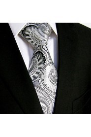 Men's Tie Paisley Gray 100% Silk Business