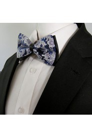Men's Black Navy White Floral Mens Pre-tied Ajustable SilkBlend Wedding Dress Fashion SilkBlend Bow Tie