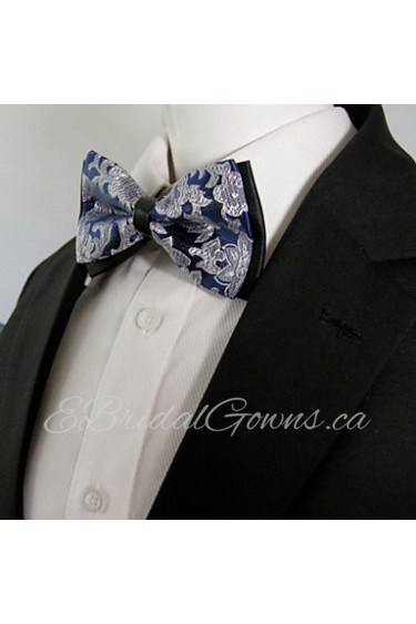 Men's Black Navy White Floral Mens Pre-tied Ajustable SilkBlend Wedding Dress Fashion SilkBlend Bow Tie