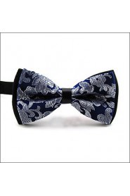 Men's Black Navy White Floral Mens Pre-tied Ajustable SilkBlend Wedding Dress Fashion SilkBlend Bow Tie