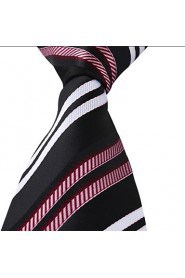 Double White Pink Stripe Black Leisure Jacquard Silk Necktie