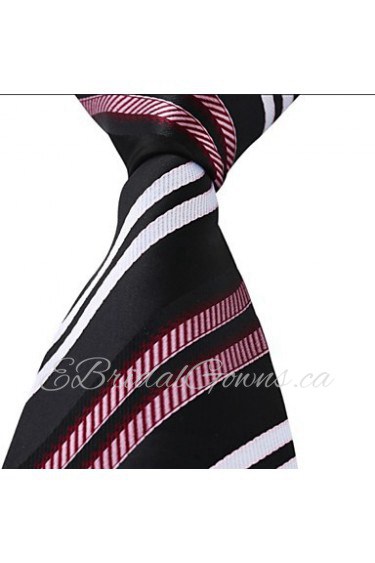 Double White Pink Stripe Black Leisure Jacquard Silk Necktie