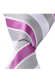 New Gray White Purple Stripes Men Jacquard Silk Tie Necktie