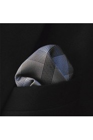 Men's Pocket Square Checked Gray 100% Silk Business