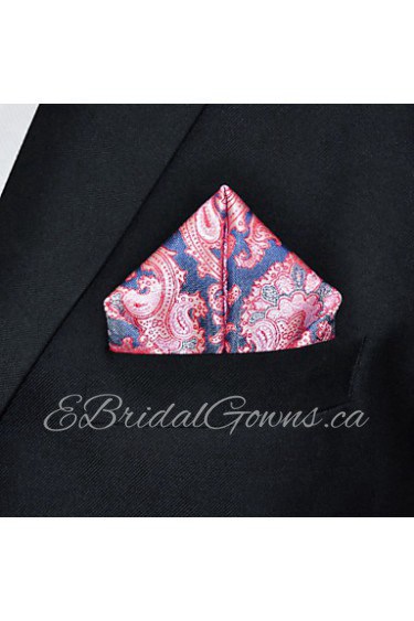 Men's Pocket Square Baby Pink Paisley 100% Silk Business