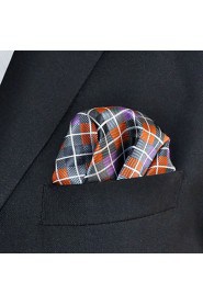 Men's Pocket Square Orange Checked 100% Silk Wedding Business