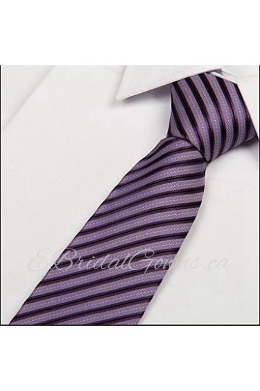 Purple Black Striped Arrow Polyester Silk Men Adult Necktie