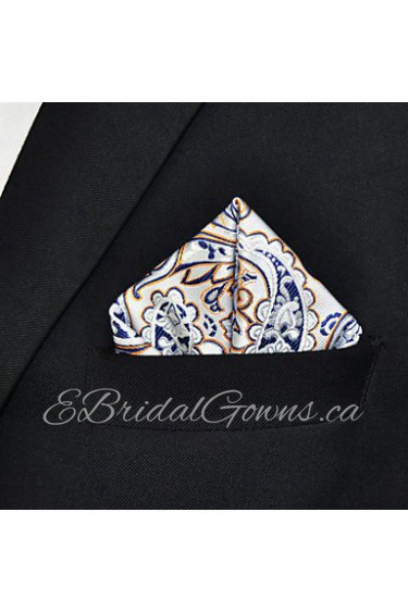 Men's Pocket Square White Paisley 100% Silk Business