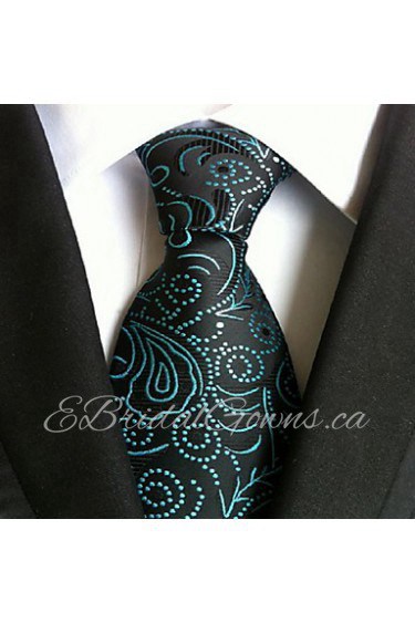 Men Wedding Cocktail Necktie At Work Blue Black Pattern Tie