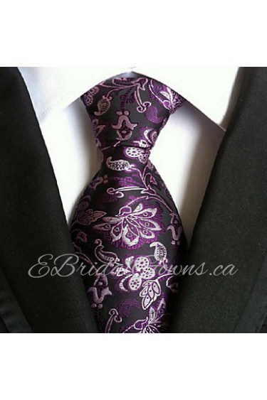 Men Wedding Cocktail Necktie At Work Purple White Flower Tie