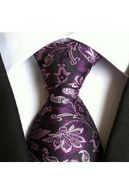 Men Wedding Cocktail Necktie At Work Purple White Flower Tie