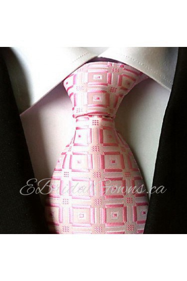 Men Wedding Cocktail Necktie At Work Pink White Tie